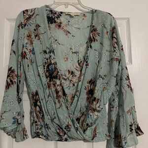 Floral Wrap Blouse - Blueish/Green